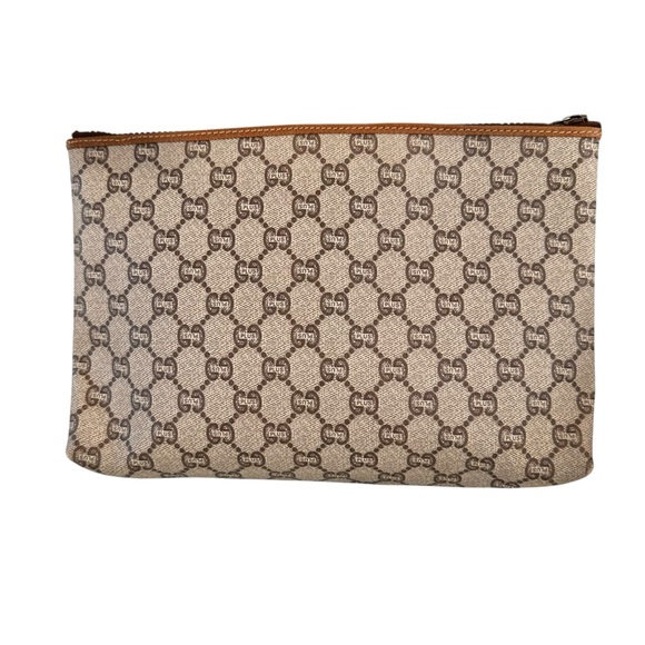 Authentic GUCCI Plus GG Monogram Tan Canvas & Leather Toiletry Clutch Bag Pouch - Picture 5 of 14